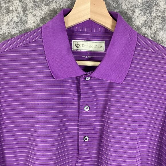 Donald Ross Men's Short Sleeve Purple Pin Striped Golf Polo Shirt Size Large - Picture 2 of 14